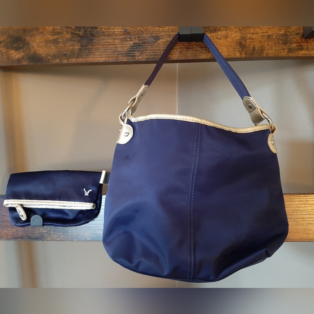 American Eagle Outfitters handbag and pouch in blue and silver